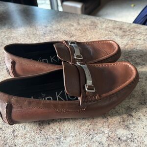 Calvin Klein Tan Leather Slip-On Loafers